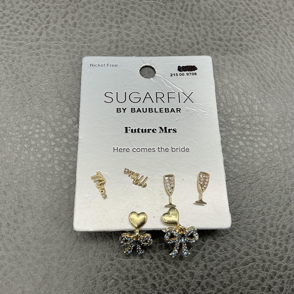 Sugarfix by BaubleBar Future Mrs Bridal Earring Set Studs Nickel Free Gold Tone